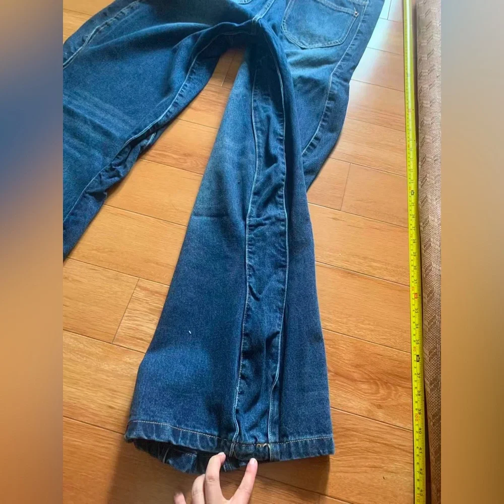 Men Trendy Wide Leg Wave‎ Design Jeans Influencer & Celebrity Inspired High Rise